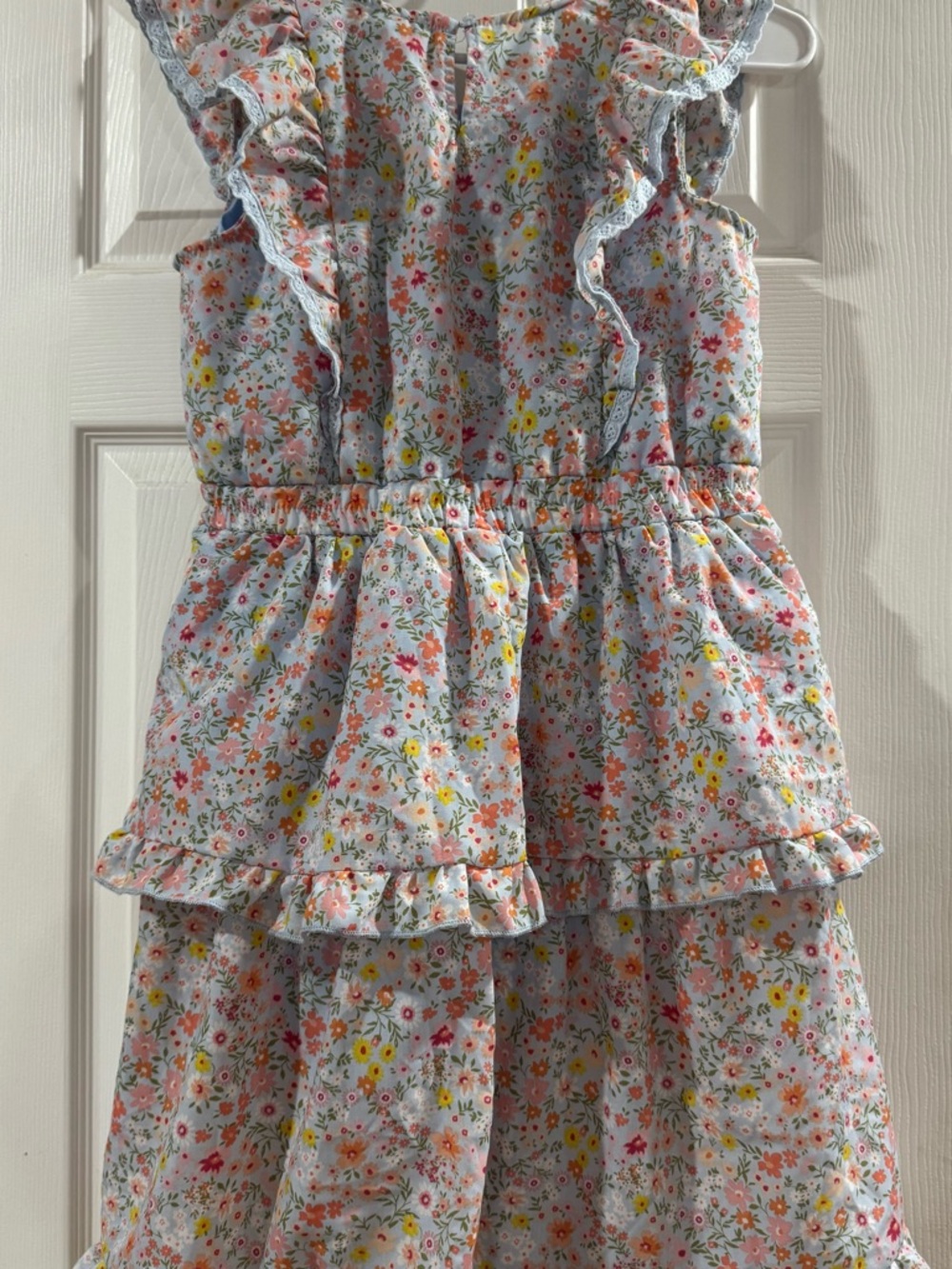Girls' Light Blue Floral Ruffle Casual Dress